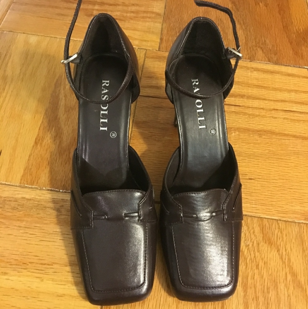 Brown Square Toe Heels